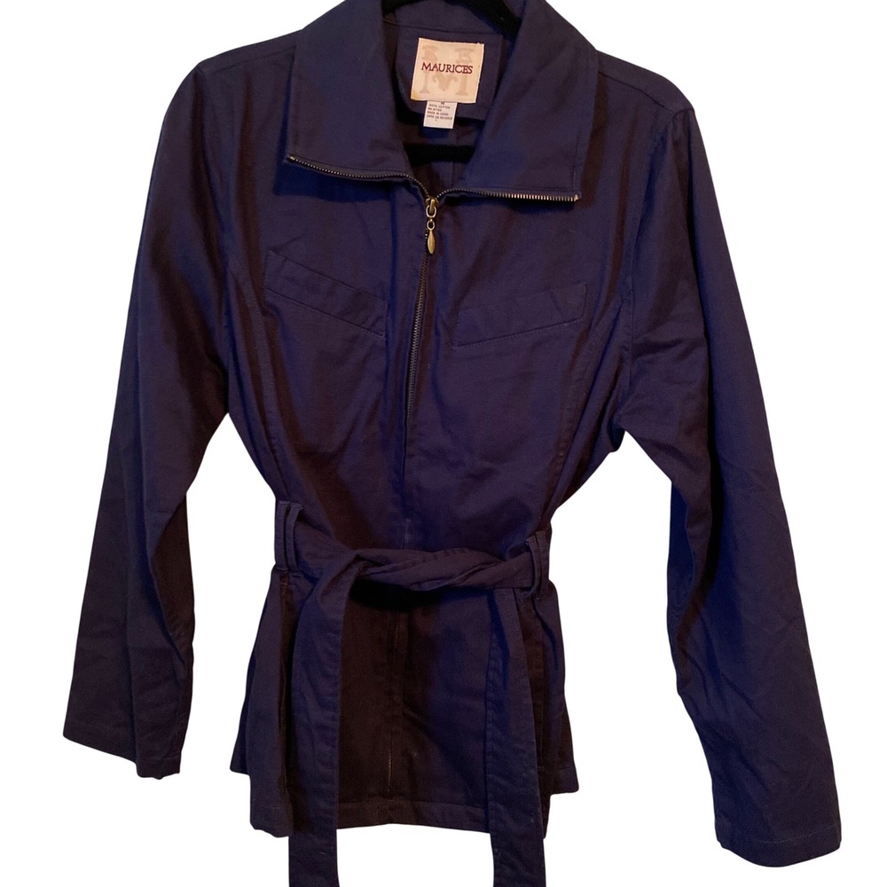 Maurices Navy Blue Cotton Utility Jacket Belted Zip‎ Front Women's Size M